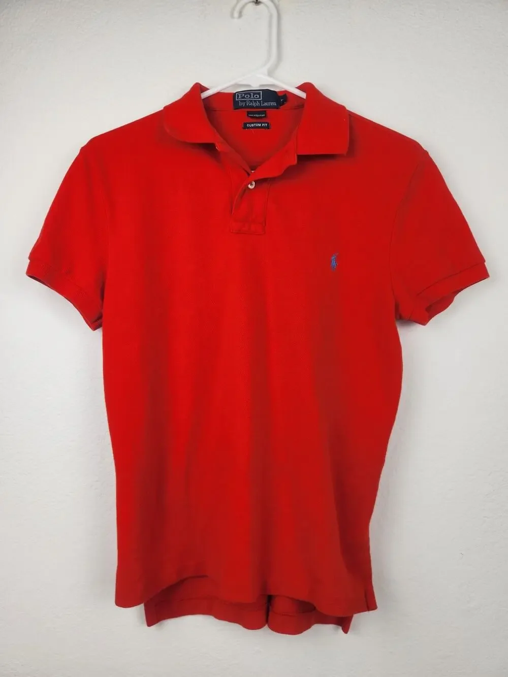Vintage Polo Ralph Lauren Shirt Red Men Size Small Blue Logo Short Sleeve